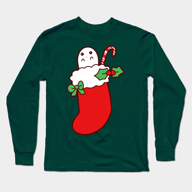 Cute Christmas Stocking Ghost Long Sleeve T-Shirt by saradaboru